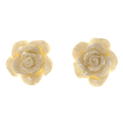 Glitter Sparkle Rose Stud-Earrings White Color #LQE2325