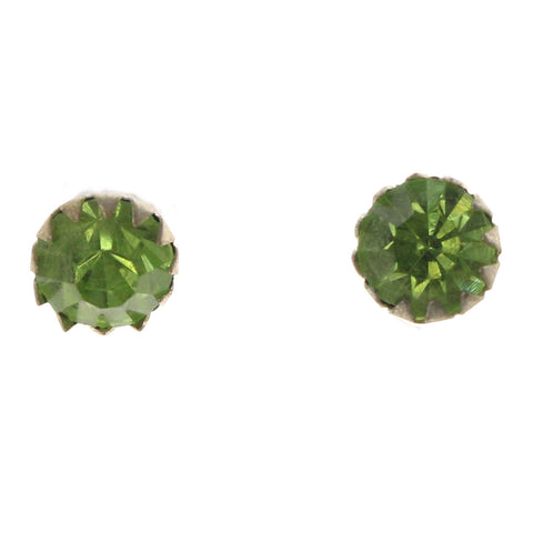 Green & Gold-Tone Colored Metal Stud-Earrings With Crystal Accents #LQE2328