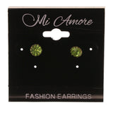 Green & Gold-Tone Colored Metal Stud-Earrings With Crystal Accents #LQE2328