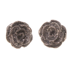 Glitter Sparkle Rose Stud-Earrings Silver-Tone Color #LQE2329