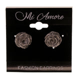 Glitter Sparkle Rose Stud-Earrings Silver-Tone Color #LQE2329