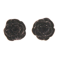 Glitter Sparkle Rose Stud-Earrings Black Color #LQE2330