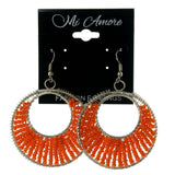 Orange & Silver-Tone Colored Metal Dangle-Earrings With Bead Accents #LQE2332