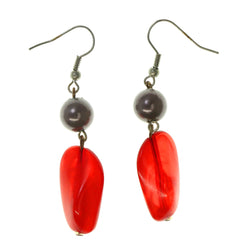 Red & Silver-Tone Colored Acrylic Dangle-Earrings With Bead Accents #LQE2334