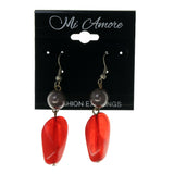 Red & Silver-Tone Colored Acrylic Dangle-Earrings With Bead Accents #LQE2334