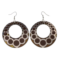 Silver-Tone & Brown Colored Metal Dangle-Earrings #LQE2337