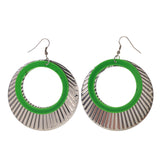 Silver-Tone & Green Colored Metal Dangle-Earrings #LQE2338