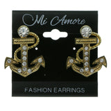 Gold-Tone Metal Anchor Stud-Earrings With Crystal Accents