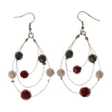 Silver-Tone & Multi Colored Metal Dangle-Earrings With Bead Accents #LQE2346