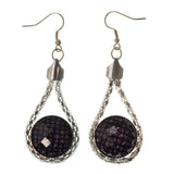 Silver-Tone & Purple Colored Metal Dangle-Earrings With Crystal Accents #LQE2347