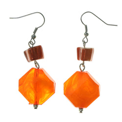 Orange & Silver-Tone Colored Metal Dangle-Earrings With Bead Accents #LQE2354