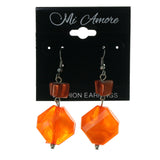 Orange & Silver-Tone Colored Metal Dangle-Earrings With Bead Accents #LQE2354