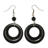 Black & Silver-Tone Colored Acrylic Dangle-Earrings With Bead Accents #LQE2358