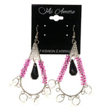 Clear & Purple Colored Metal Dangle-Earrings With Bead Accents #LQE2363