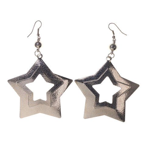 Star Dangle-Earrings Silver-Tone Color  #LQE2366