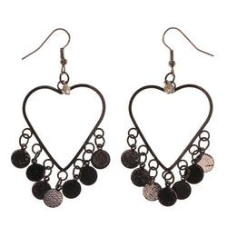 Heart Dangle-Earrings With Crystal Accents Black & Silver-Tone Colored #LQE2367