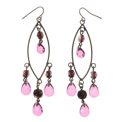 Purple & Silver-Tone Colored Metal Dangle-Earrings With Crystal Accents #LQE2371