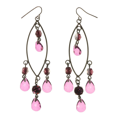 Purple & Silver-Tone Colored Metal Dangle-Earrings With Crystal Accents #LQE2371
