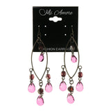 Purple & Silver-Tone Colored Metal Dangle-Earrings With Crystal Accents #LQE2371