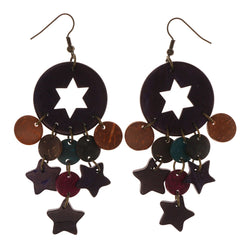 Star Dangle-Earrings With Bead Accents Purple & Multi Colored #LQE2373
