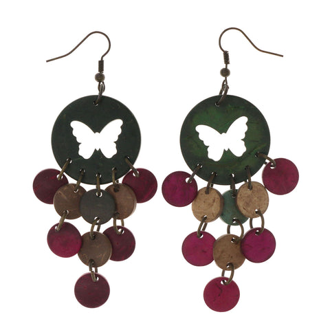Butterfly Dangle-Earrings With Bead Accents Green & Multi Colored #LQE2374