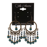 Blue & Gold-Tone Colored Metal Dangle-Earrings With Bead Accents #LQE2375