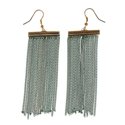 Green & Gold-Tone Colored Metal Dangle-Earrings With tassel Accents #LQE2380