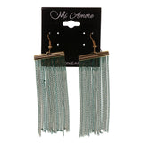 Green & Gold-Tone Colored Metal Dangle-Earrings With tassel Accents #LQE2380