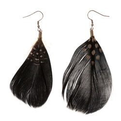Real Feather Dangle-Earrings Black & White Colored #LQE2381