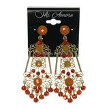 Orange & Gold-Tone Colored Metal Dangle-Earrings With Crystal Accents #LQE2382