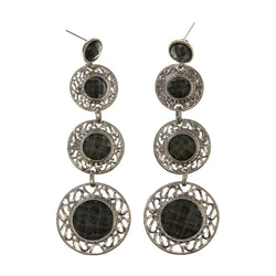 Silver-Tone & Gray Colored Metal Dangle-Earrings With Stone Accents #LQE2383