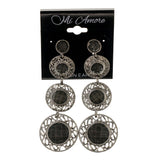 Silver-Tone & Gray Colored Metal Dangle-Earrings With Stone Accents #LQE2383