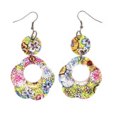 Glitter Sparkle Flower Dangle-Earrings Colorful & Clear Colored #LQE2384