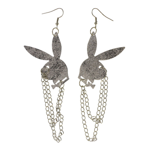 Bunny Dangle-Earrings Silver-Tone Color  #LQE2388