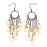 Pink & Silver-Tone Colored Metal Dangle-Earrings With Bead Accents #LQE2389