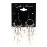 Pink & Silver-Tone Colored Metal Dangle-Earrings With Bead Accents #LQE2389