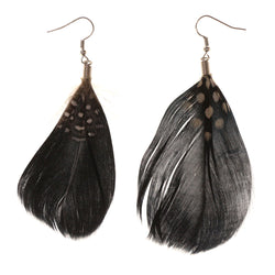 Real Feather Dangle-Earrings Black & White Colored #LQE2391