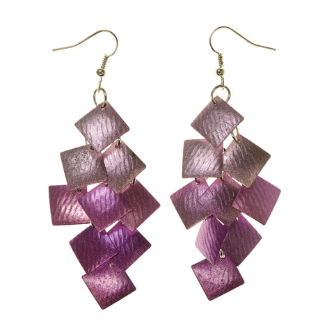 Purple & Silver-Tone Colored Metal Chandelier-Earrings #LQE2393