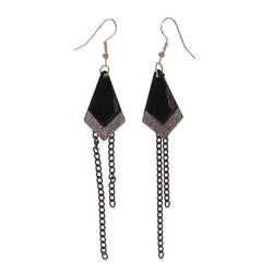 Black & Silver-Tone Colored Metal Dangle-Earrings With tassel Accents #LQE2394