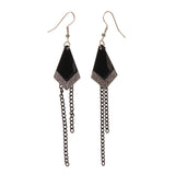 Black & Silver-Tone Colored Metal Dangle-Earrings With tassel Accents #LQE2394