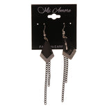 Black & Silver-Tone Colored Metal Dangle-Earrings With tassel Accents #LQE2394