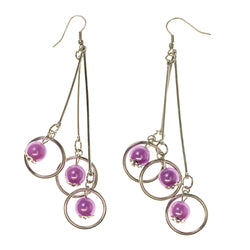 Silver-Tone & Purple Colored Metal Dangle-Earrings With Bead Accents #LQE2397