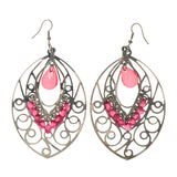 Silver-Tone & Pink Colored Metal Dangle-Earrings With Bead Accents #LQE2398