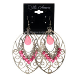 Silver-Tone & Pink Colored Metal Dangle-Earrings With Bead Accents #LQE2398