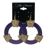 Purple & Gold-Tone Colored Metal Dangle-Earrings With Crystal Accents #LQE2404