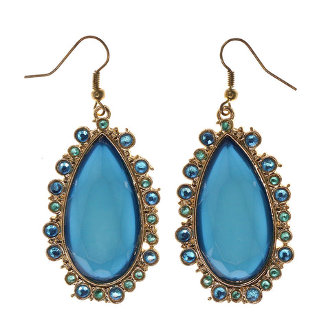 Blue & Gold-Tone Colored Metal Dangle-Earrings With Crystal Accents #LQE2405