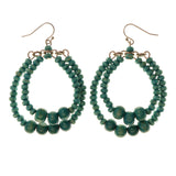 Green Wooden Dangle-Earrings With Bead Accents #LQE2406