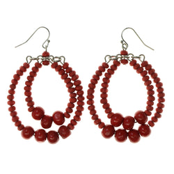 Red Wooden Dangle-Earrings With Bead Accents #LQE2407