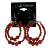 Red Wooden Dangle-Earrings With Bead Accents #LQE2407