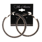 Silver-Tone & Black Colored Metal Hoop-Earrings With Bead Accents #LQE2408